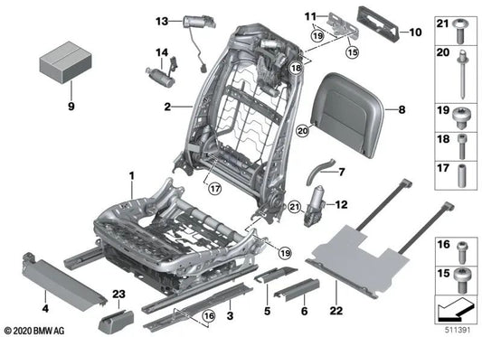 Tapilla der rechten Vordersitzschiene für die BMW 5 F90 -Serie, G30, G31, G38, 6 G32 -Serie, 7 G11 -Serie (OEM 52107408214). Original BMW.