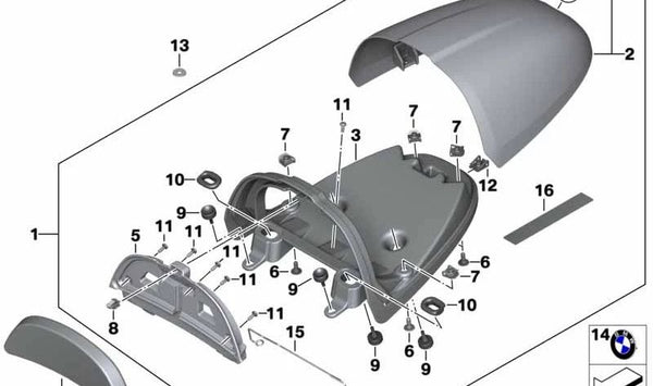 Acolchado compartimento portaobjetos OEM 77348533901 para motos BMW R nineT, R nineT Pure, R nineT Racer. Original BMW Motorrad.