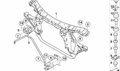 Soporte frontal OEM 51643419945 para BMW X3 E83 y E83N. Pieza original BMW.