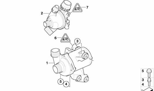 Elektrische Kältemittelpumpe für BMW E81, E82, E87N, E88, E90, E90N, E91, E91N, E92, E92N, E93, E93N (OEM 11517586929). Original BMW.