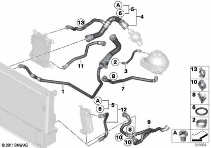 Manguera de refrigerante para BMW F22, F23, F30, F31, F34, F32, F33, F36 (OEM 17127619255). Original BMW