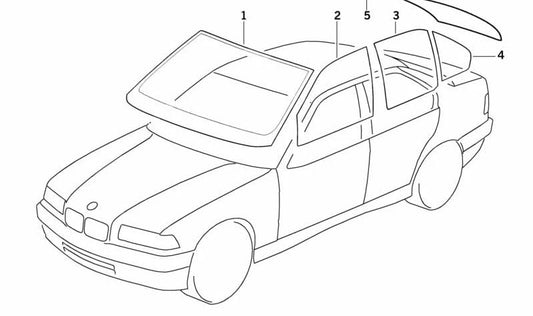 Fenêtre arrière verte avec antenne pour la série BMW 3 E36 (OEM 51318173662). BMW d'origine