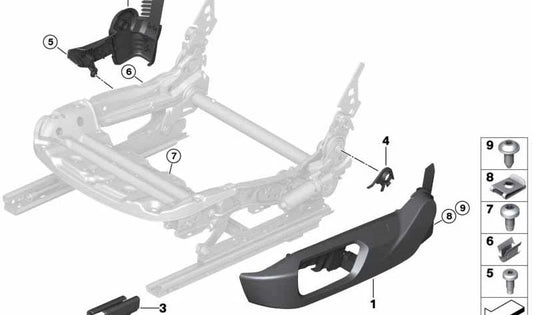 Clip fijación tapizado de asiento OEM 52107395731 para BMW i3 I01 (todos los modelos: 60Ah, 94Ah, 120Ah, Rex). Original BMW.