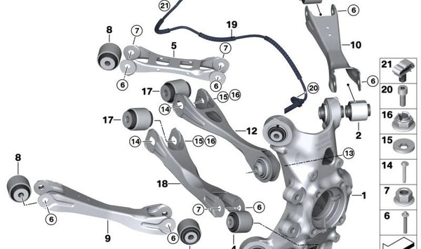 Brazo de suspensión trasero OEM 33306867879 para BMW i3 (I01, I01N). Original BMW.