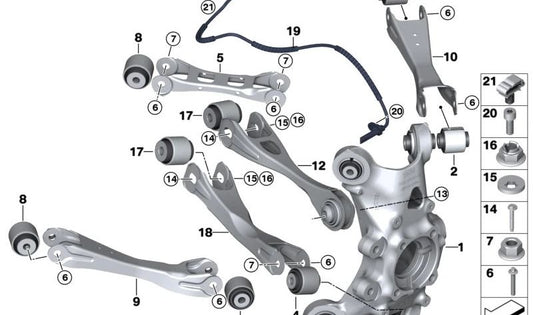 Bieleta trasera izquierda OEM 33306867881 para BMW i3 {I01 (60Ah, 94Ah, 120Ah, con y sin Rex)}. Original BMW.