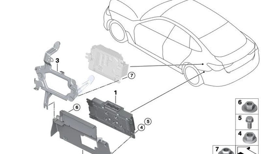 Soporte Booster OEM 65159107382 para BMW G28 (Serie 3), G26 (Serie 4) modelos 3 eDrive35L, M50, eDrive40, i4 eDrive35. Original BMW.