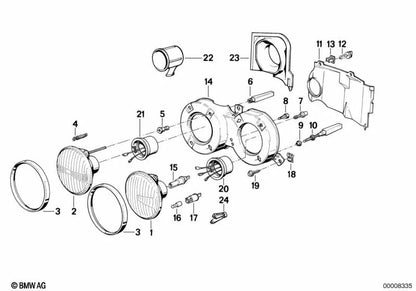 Rechter Befestigungsrahmen für Abblendlichtglas OEM 63121370890 für BMW 3er E30 316, 318. Original BMW.
