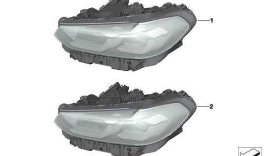 Faro delantero derecho LED AHL OEM 63115A1FB12 para BMW X3 {F97N, G01N, G08} y BMW X4 {F98N, G02N}. Original BMW.
