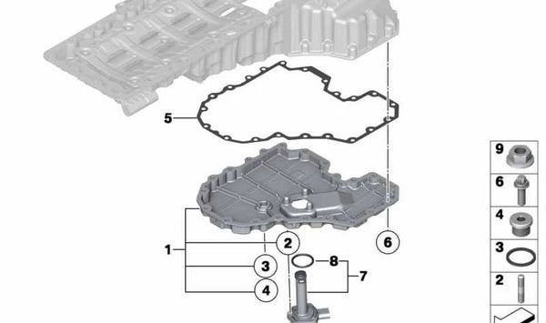 Cárter de aceite OEM 11137578303 para BMW Serie 1 (E81, E82, E87, E88), Serie 3 (E90, E91, E92, E93), Serie 5 (E60, E61), Serie 6 (E63, E64), X1 (E84), X3 (E83), Z4 (E85, E86, E89). Original BMW.