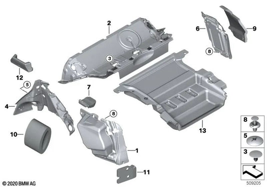 Rear left wheel arch sound insulation for BMW X3 F97, G01, G08, X4 F98, G02 (OEM 51485A013A7). Original BMW.