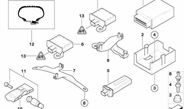 Módulo sensor de control de presión de neumáticos (RDC) OEM 36236782802 para BMW E83, R52, R53, E85, E86. Original BMW.