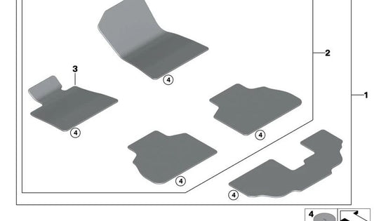 Tapetes OEM originais 51475A40B31 para BMW X7 (G07). Proteção interna premium.