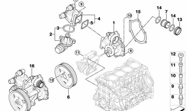 Bomba de agua mecánica OEM 11517574119 para BMW E81, E87, E46, E90, E91, E92, E93, E60, E84, E85. Original BMW.
