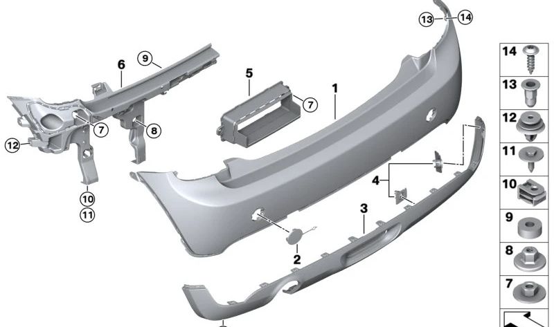 Revestimiento de parachoques trasero imprimado OEM 51127380009 para MINI F56, F56 BEV, F57... y más. Original MINI.