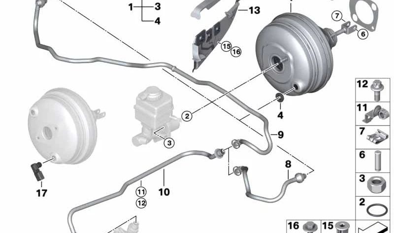 Tubo de vacío OEM 11667575774 para BMW E82, E88, E90, E91, E92, E93, F07, F10, F11, F06, F12, F13, F01, F02, E84, E70, F15, E71, F16. Original BMW.