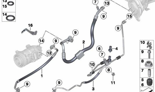 Tubería de aire acondicionado OEM 64536842534 para BMW F87, F80, F82, F83. Original BMW.