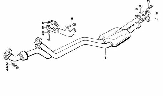 Tubo escape intermedio (Vorschalldämpfer) OEM 18101712854 para BMW E24 635CSi (modelos con motor M30, cambio manual y automático, 1978-1989). Original BMW.