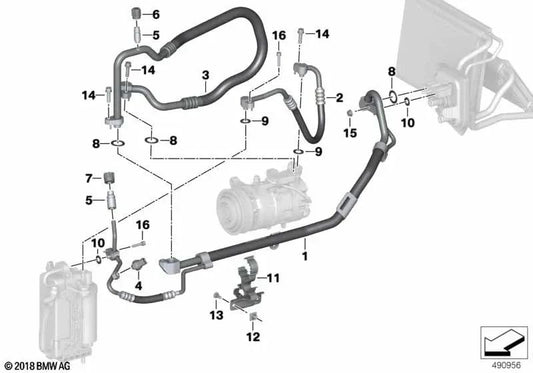 Tubo di assorbimento del Compressatore evaporatore per BMW G20, G21, G22, G23, G26 (OEM 64539461722). BMW originale.