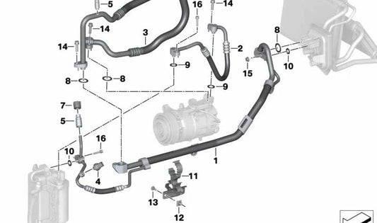 OEM 64539395478 do compressor de tubo de alta pressão para BMW G42, G20, G21, G22, G23, G26. BMW original.