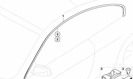 Moldura cromada del marco del techo izquierdo OEM 51767008583 para BMW E63 y E63N. Original BMW.