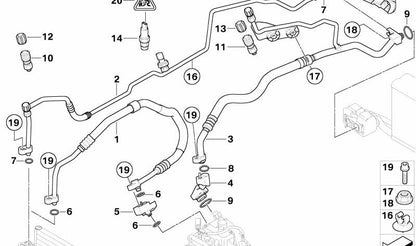 Tubería de presión compresor a condensador OEM 64536927828 para BMW E60, E61, E63, E64. Original BMW.