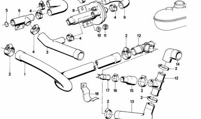 Manguera de agua Ø15mm OEM 11631272624 para BMW E28 525i/528i, E24 628CSi. Parte del sistema de refrigeración. Original BMW.