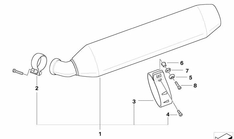Chrome additional silencer OEM 18127702444 for BMW R1200R (K27) 2006-2010 motorcycles. Original BMW Motorrad.