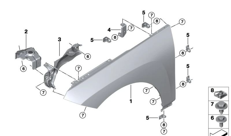 Soporte lateral delantero derecho OEM 41009627302 para BMW i20. Original BMW.