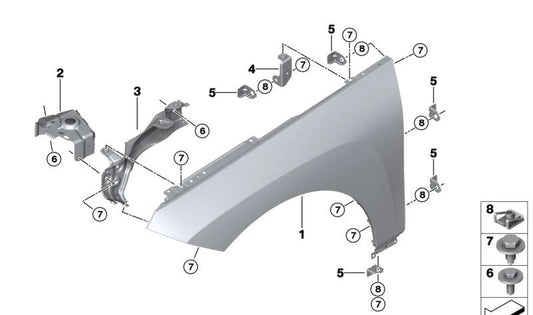 Soporte lateral delantero derecho OEM 41009627302 para BMW i20. Original BMW.