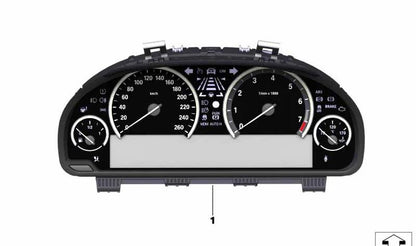 Combinazione di strumenti per la BMW 5 F07 Series, F10, Serie 6 F06, F12, F13, 7 F01N Series, F02N, X3 F25, X4 F26 (OEM 62108795222). BMW originale.