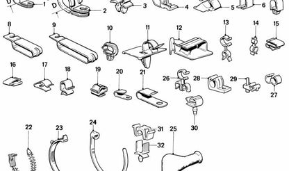 Brida de sujeción (Kabelbinder) OEM 12321276231 para BMW E21, E30, E12, E28, E34, E24, E23. Pieza original BMW.