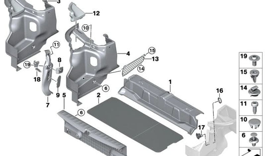 Revestimiento travesaño maletero OEM 51477361768 para MINI Cabrio F57, F67... y más. Original MINI.