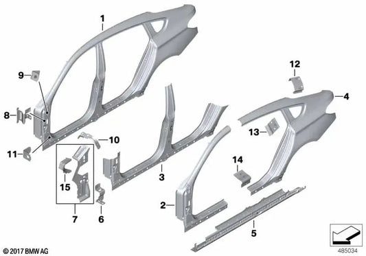 Supporto a parete laterale superiore sinistro per la serie BMW 5 F07, F07N (OEM 41357238615). BMW originale.