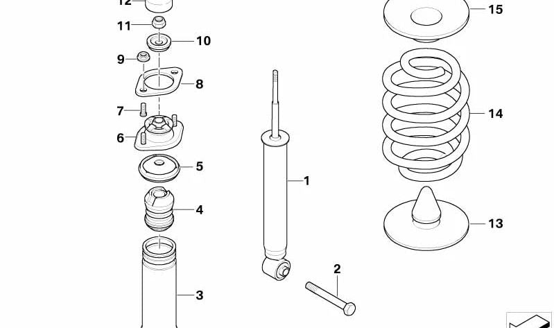 OEM Shock Shock Amorber 3352282507 per BMW E46 M3 CSL. Compatibile con modelli BL95 e BL96 (motore S54, trazione posteriore, cambiamento manuale). BMW originale.