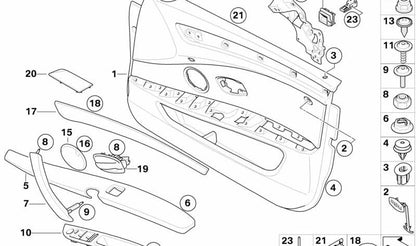 Listón decorativo de aluminio para puerta delantera derecha para BMW E60N, E61N (OEM 51418044508). Original BMW.