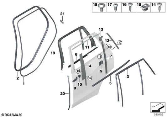 Verzierungsmittelfenster Säule C Rechts Hintertür für BMW F95, G05, G18 (OEM 51357429394). Original BMW