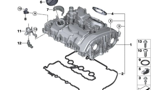 Tapa de culata OEM 11238678432 para BMW i8 {I12, I15}. Compatible con versiones híbridas i8 desde 2014 hasta 2020. Original BMW.