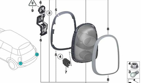 Junta de luz trasera derecha OEM 63139808334 para MINI Countryman R60 (Cooper, Cooper ALL4, Cooper D). Original MINI.