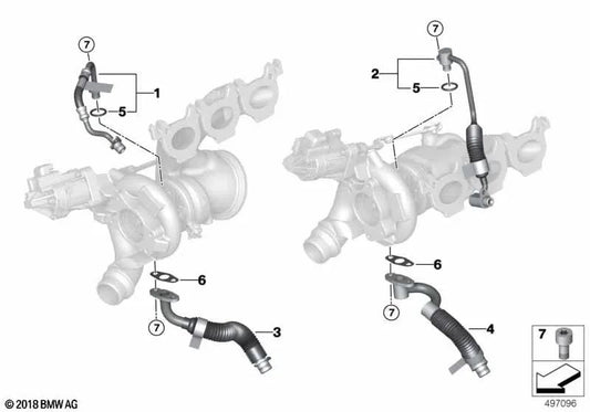 Tuyau d'huile d'alimentation turbo pour la série BMW 2 G87, 3 G20N Series, G21N, G80, G81, 4 G26 Series, G82, G83, X3 F97, F97N, X4 F98, F98N (OEM 11428054868). BMW d'origine