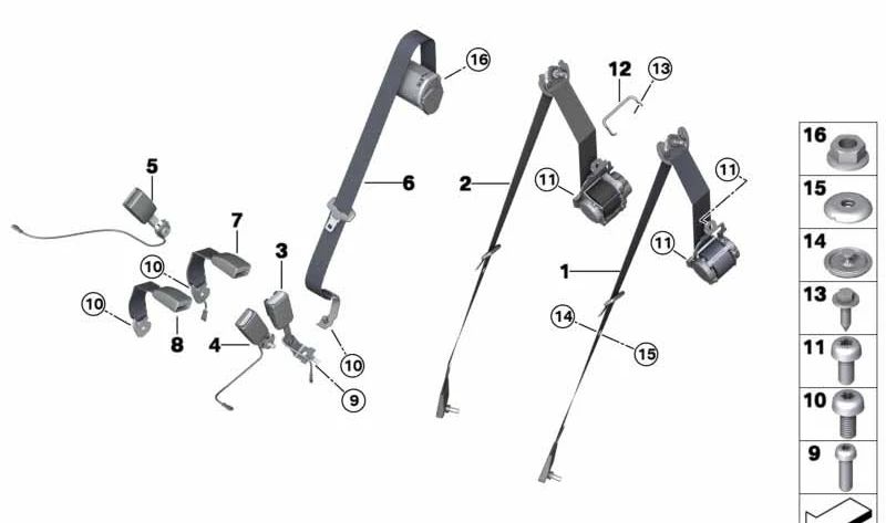 Cinturón de seguridad trasero derecho OEM 72117318368 para BMW X5 F15 y X5 M F85. Original BMW.
