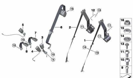 Cinturón de seguridad trasero derecho OEM 72117318368 para BMW X5 F15 y X5 M F85. Original BMW.