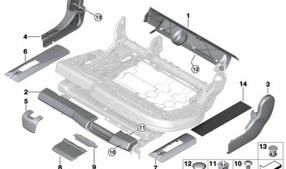 Tapa interior soporte asiento OEM 52207171838 para BMW X5 E70, F15 y F85. Apta para varios motores y versiones. Pieza original BMW.
