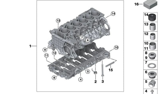 Bloque motor sin pistones OEM 11112462119 para BMW F15 xDrive35i y F16 xDrive35i. Original BMW.