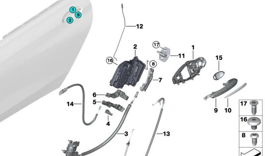 Cabo Bowden para a alça externa OEM da porta traseira 51215A077A4 para BMW G32. BMW original.