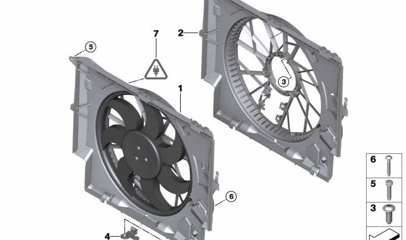 Cerco de ventilador con ventilador 600W OEM 17425A3F108 para BMW Serie 1 E87, Serie 3 E90, E91, E92, E93, X1 E84... y más. Original BMW.