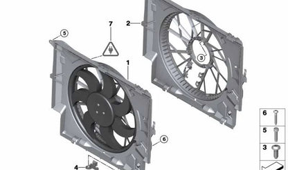 Cerco de ventilador con ventilador 600W OEM 17425A3F108 para BMW Serie 1 E87, Serie 3 E90, E91, E92, E93, X1 E84... y más. Original BMW.