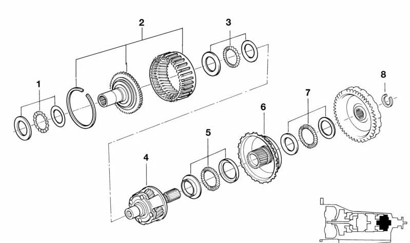 Cojinete de eje automático OEM 24221219505 para BMW E36, E34, E39, E32, E38. Original BMW.