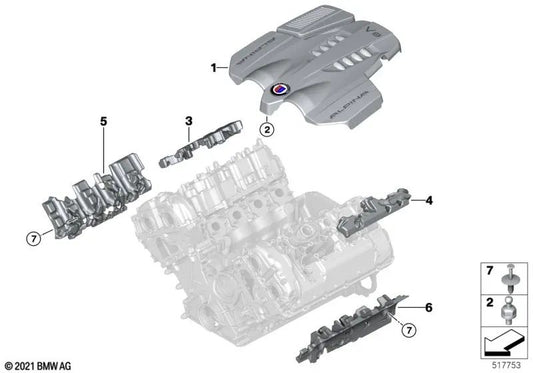 Tampa acústica do cárter do cilindro para BMW G30, G30N, G31N Series 5, G11, G11N, G12, G12N Series 7, G14, G15, G16 Series 8, G05 X5, G06 X6, G07 X7 (OEM 11149444133). BMW original