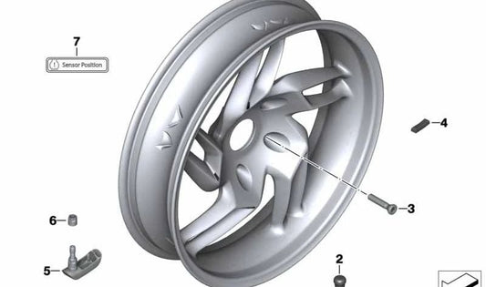 Rueda trasera plata OEM 36317703835 para motos BMW R1200S, HP2 Sport. Original BMW Motorrad.