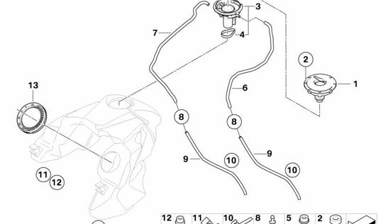Tubo flexible OEM 16137704068 para motos BMW R1200GS, R1200GS Adventure. Original BMW Motorrad.